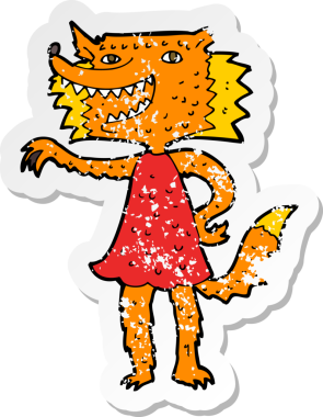 Bir insan tarafından çizilmiş tilki kız çizgi filminin gerilimli yapıştırması.