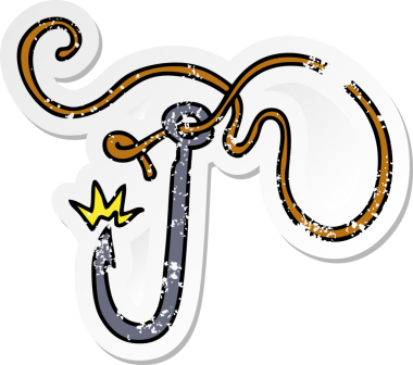 Bir insan tarafından çizilmiş keskin bir olta iğnesinin çizilmiş bir karikatürü.