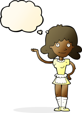 Bir insan tarafından çizilmiş düşünce balonlu çizgi film kızı.