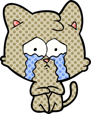 Bir insan tarafından çizilmiş ağlayan kedi çizgi filmi.