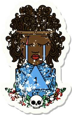 Retro Dövme Tarzı Ağlayan İnsan Barbar Bir D20 rulo ile bir insan tarafından çizilmiş