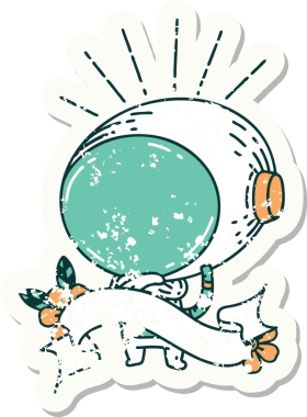 Bir insan tarafından çizilmiş dövme stili bir astronotun eski çıkartması.