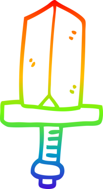 Gökkuşağı gradyan çizgi çizimi Bir insan tarafından çizilmiş altın hançer