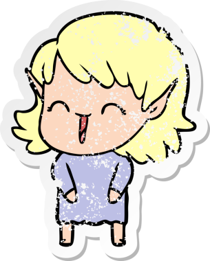 Bir insan tarafından çizilmiş karikatür elf kızının sıkıntılı çıkartması.