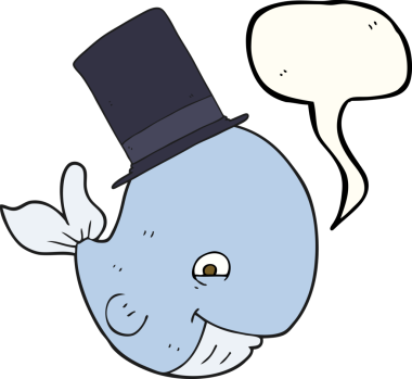 Bir insan tarafından çizilmiş silindir şapkalı balina serbest konuşma balonu.