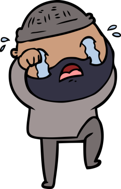 Çizgi film sakallı adam ağlıyor ve bir insan tarafından çiziliyor.