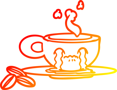 Bir insan tarafından çizilmiş, ağlayan bir espresso bardağının sıcak çizgi çizimi.