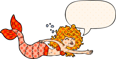 bir insan tarafından çizilmiş çizgi roman tarzında konuşma balonu olan bir denizkızı.