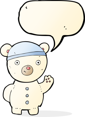 bir insan tarafından çizilmiş konuşma balonlu kutup ayısı yavrusu.