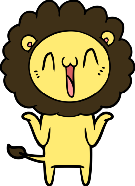 Bir insan tarafından çizilmiş mutlu çizgi film aslanı.