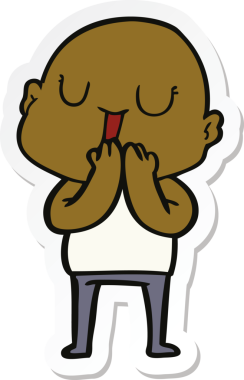 Bir insan tarafından çizilmiş mutlu, kel bir adamın çıkartması.