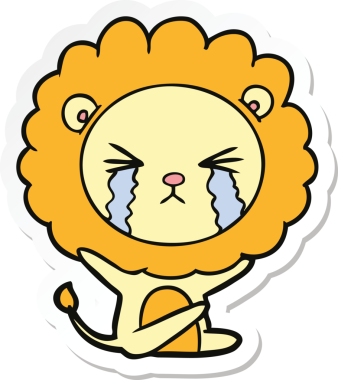 Bir insan tarafından çizilmiş ağlayan bir aslanın çıkartması.