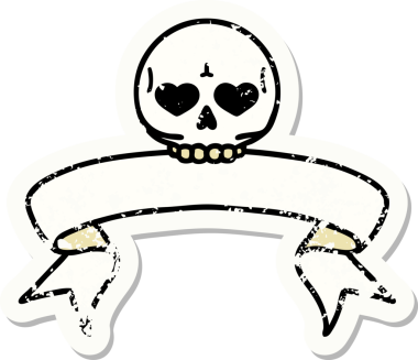 Bir insan tarafından çizilmiş kafatasının pankartıyla eski bir etiket.