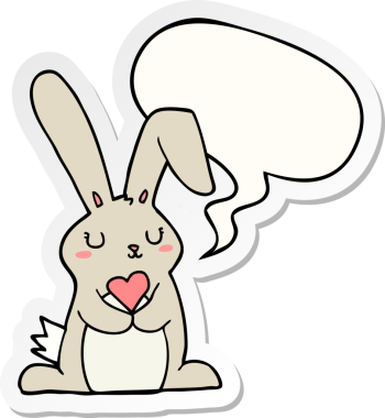 Bir insan tarafından çizilmiş konuşma kabarcığına aşık çizgi film tavşanı.