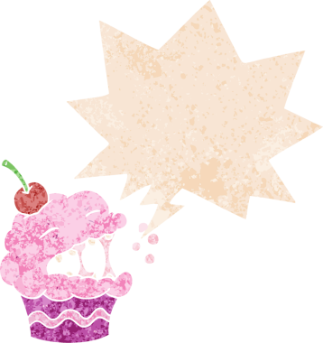 Bir insan tarafından çizilmiş grunge dertli retro desenli konuşma baloncuklu çizgi film keki