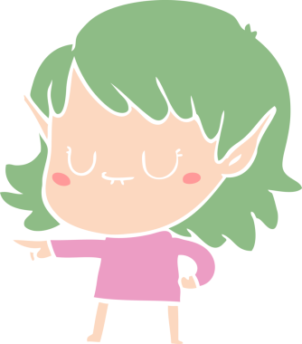 Bir insan tarafından çizilmiş mutlu düz renkli çizgi film elf kızı