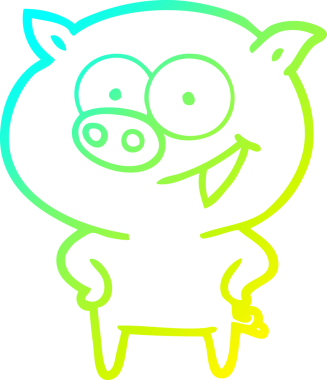 Bir insan tarafından çizilmiş neşeli bir domuz çizgi filmi.