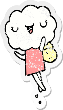 Bir insan tarafından çizilmiş şirin bir karikatür bulutu kafalı yaratığın sıkıntılı çıkartması.