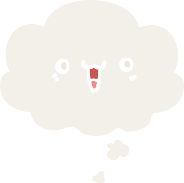 Bir insan tarafından çizilmiş düşünce baloncuklu mutlu çizgi film yüzü.