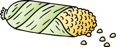 Bir insan tarafından çizilmiş mısır koçanı üzerine el çizimi karikatürü.