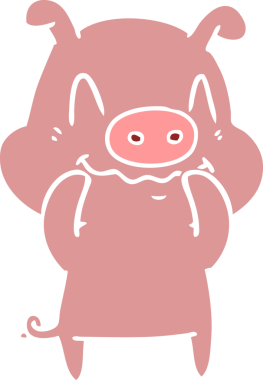 Bir insan tarafından çizilmiş düz renkli çizgi film domuzu.