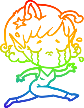 Gökkuşağı gradyan çizgisi, bir insan tarafından çizilmiş ağlayan uzaylı bir kızın çizimi.