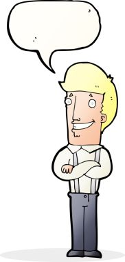 Bir insan tarafından çizilmiş konuşma balonu olan gururlu bir adam.