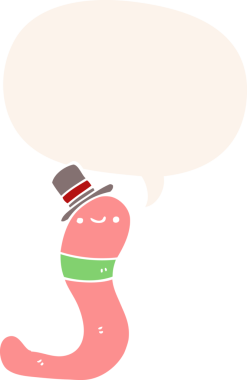 Konuşma baloncuğu olan sevimli bir çizgi film solucanı insan tarafından çizilmiş.