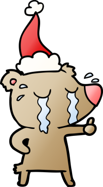 Bir insan tarafından çizilmiş Noel Baba şapkası giymiş ağlayan bir ayının el çizimi.