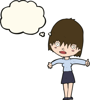 Bir insan tarafından çizilmiş düşünce baloncuğu olan meraklı bir kadın.