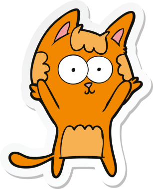 Bir insan tarafından çizilmiş mutlu çizgi film kedisinin çıkartması.