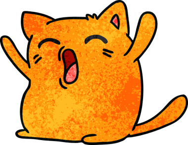 Bir insan tarafından çizilmiş kawaii kedisinin el yazısıyla çizilmiş çizgi filmi.