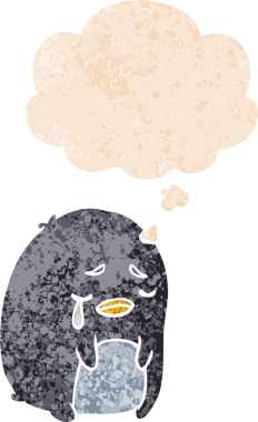 çizgi film ağlayan penguen grunge sıkıntılı retro dokuma tarzı bir insan tarafından çizilmiş