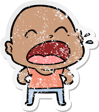 Bir insan tarafından çizilmiş kel bir adam diye bağıran bir çizgi film çıkartması.