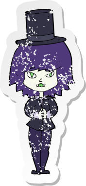 Bir insan tarafından çizilmiş bir cadılar bayramı vampir kız çizgi filminin gerilimli yapıştırması.