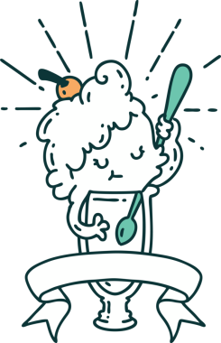 Bir insan tarafından çizilmiş dövmeli bir dondurma karakteri.