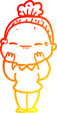 Bir insan tarafından çizilmiş barışçıl, yaşlı bir kadının sıcak çizgi çizimi.