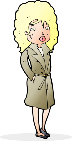 Bir insan tarafından çizilmiş trençkotlu bir kadın.