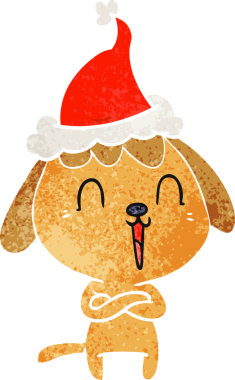 Bir insan tarafından çizilmiş Noel Baba şapkası takan bir köpeğin eski çizgi filmi.