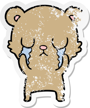 Bir insan tarafından çizilmiş ağlayan çizgi film ayısının sıkıntılı çıkartması.