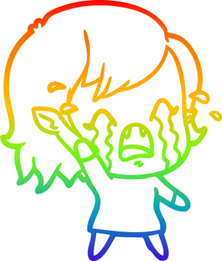 Gökkuşağı gradyan çizimi bir insan tarafından çizilmiş ağlayan vampir kız çizgi