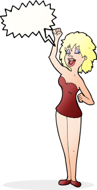 Bir insan tarafından çizilmiş konuşma balonu olan çizgi film dansçısı kadın.