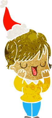 Bir insanın çizdiği Noel Baba şapkasıyla konuşan bir kadının el çizimi karikatürü.