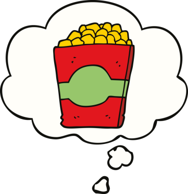 Bir insan tarafından çizilmiş düşünce baloncuklu patlamış mısır.