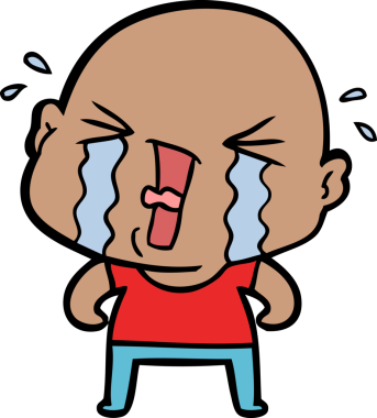 Bir insan tarafından çizilmiş ağlayan kel bir adam.