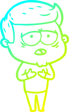 Bir insan tarafından çizilmiş, yorgun bir adamın soğuk çizgi çizimi.