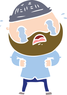 Düz renkli çizgi film sakallı adam bir insan tarafından çizilmiş ağlıyor.