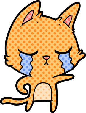 Bir insan tarafından çizilmiş ağlayan çizgi film kedisi.