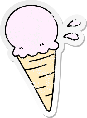 Bir insanın çizdiği vanilyalı dondurmanın garip bir el çıkartması.