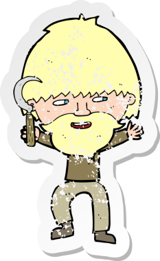 Bir insan tarafından çizilmiş, karikatürlü bir köylünün gerilimli çıkartması.